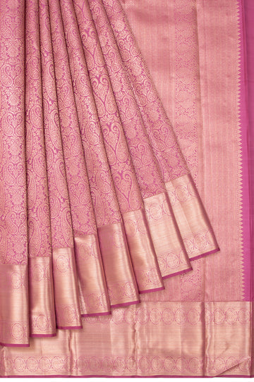 Onion Pink Kanchipuram Silk Saree with Mayil Motifs