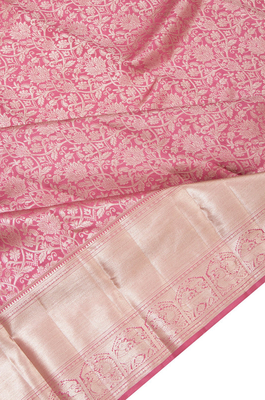 Onion Pink Kanchipuram Silk Saree with Gold and Silver Zari