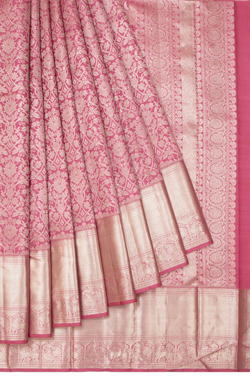 Onion Pink Kanchipuram Silk Saree with Yaali Motif Border