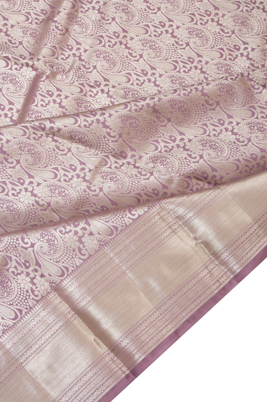 Lavender Kanchipuram Silk Saree with Floral Paisley Design