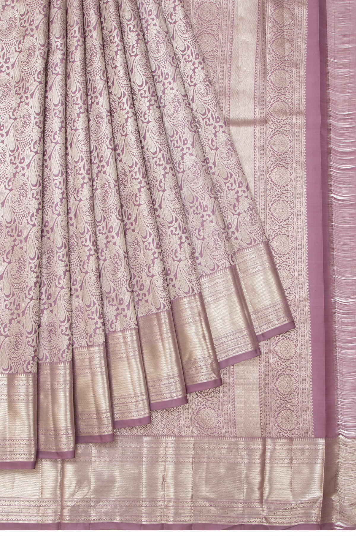 Lavender Kanchipuram Silk Saree with Floral Paisley Design