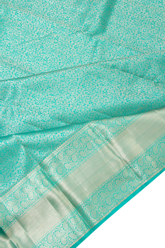 Sea Green Kanchipuram Silk Saree with Jaal Border