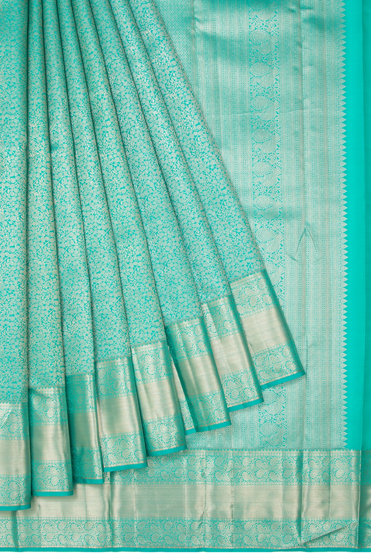 Sea Green Kanchipuram Silk Saree with Jaal Border