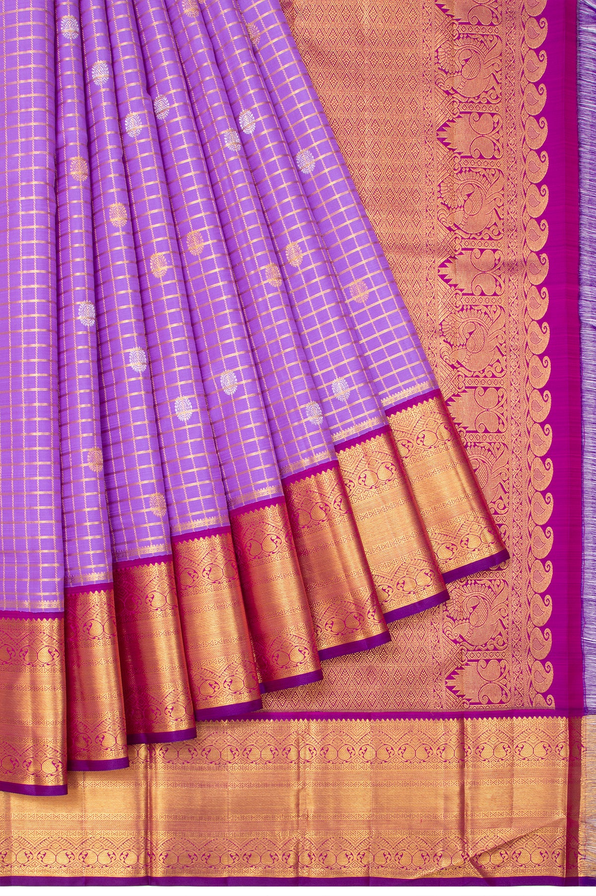 Lavender Kanchipuram Silk Saree with Mango Butta Border