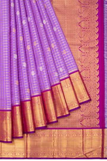 Lavender Kanchipuram Silk Saree with Mango Butta Border