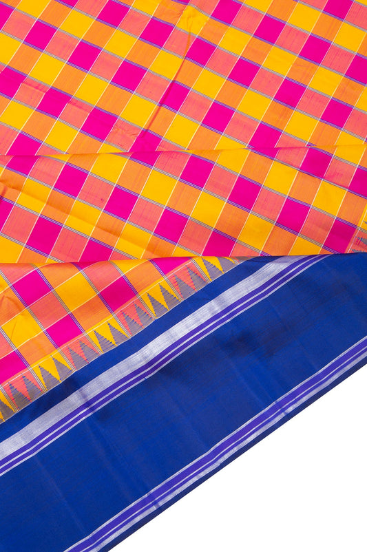 Multi Colour Chequered Kanchipuram Silk Saree with Gold Zari Design