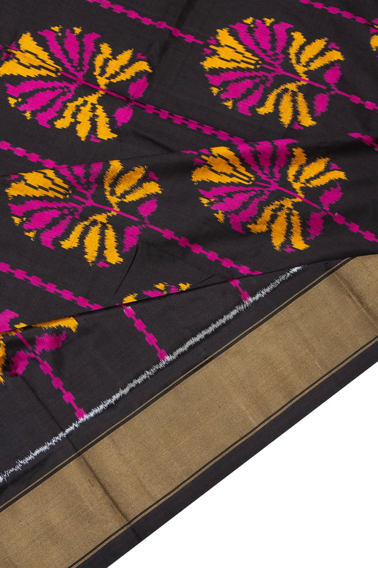 Black Ikat Silk Saree with Tree Motifs