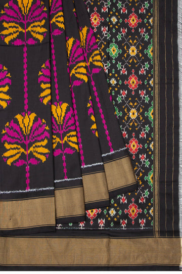 Black Ikat Silk Saree with Tree Motifs