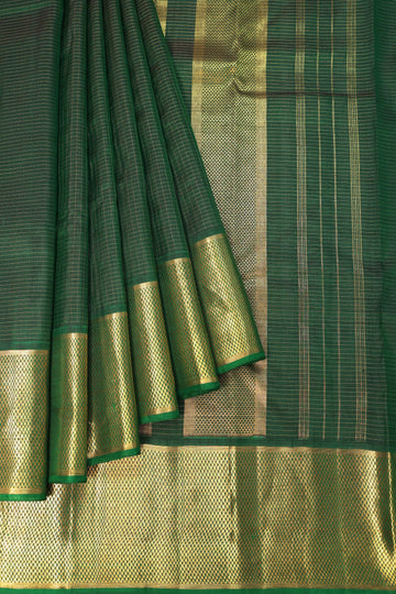 Green Kanchipuram Silk Saree with Gold Zari Chequered Border