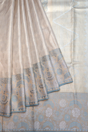 Silver Kanchipuram Silk Saree with Powder Blue Border