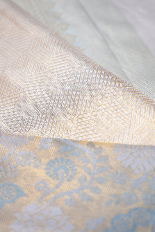 Silver Kanchipuram Silk Saree with Powder Blue Border