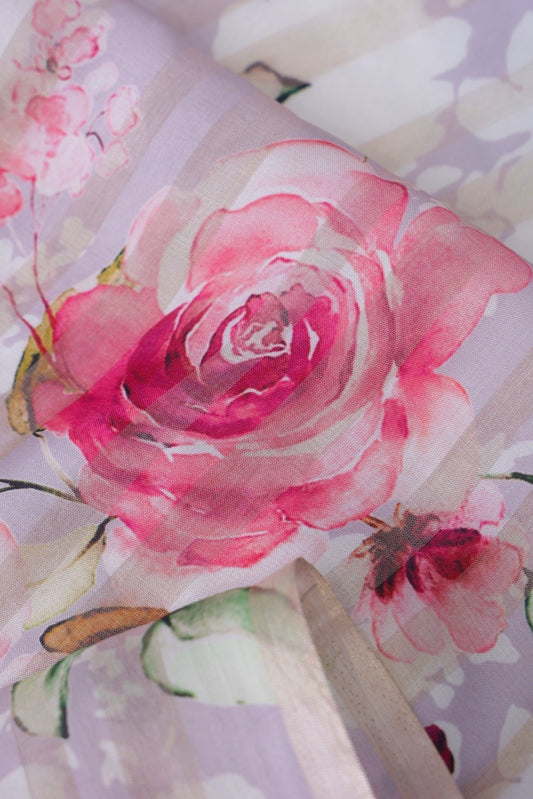 Lavender Floral Crepe Silk Saree