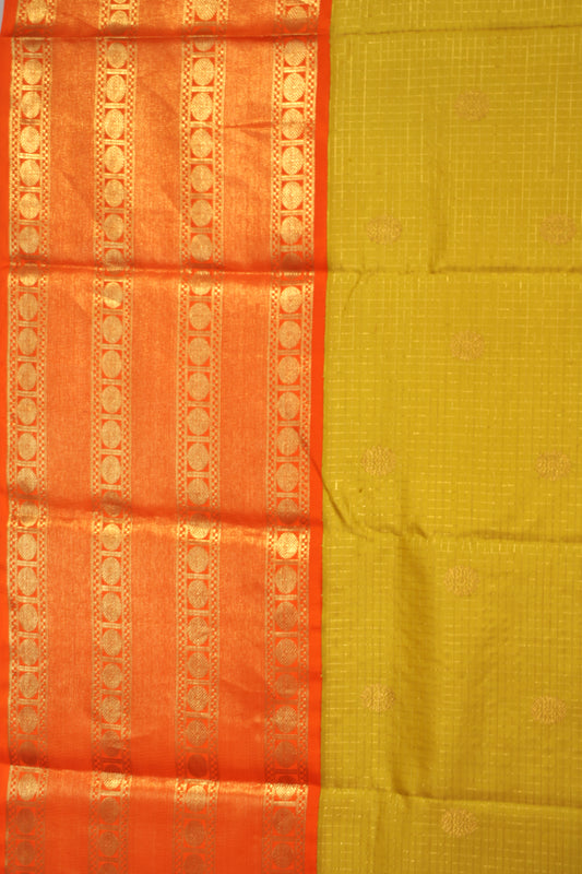 Kanchipuram Silk Saree in Mehendi Green with Orange Border