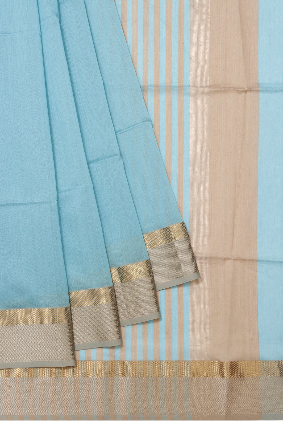 Plain Sky Blue Maheshwari Silk Saree with Sandal Pallu