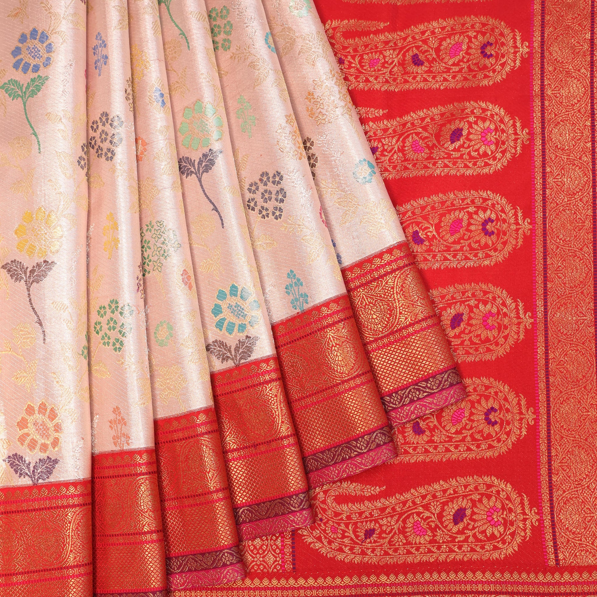 Peach Kanchipuram Silk Saree with Meenakari Work