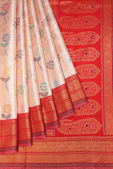 Peach Kanchipuram Silk Saree with Meenakari Work