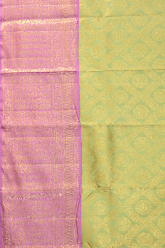 Parrot Green Kanchipuram Silk Saree with Lavender Border