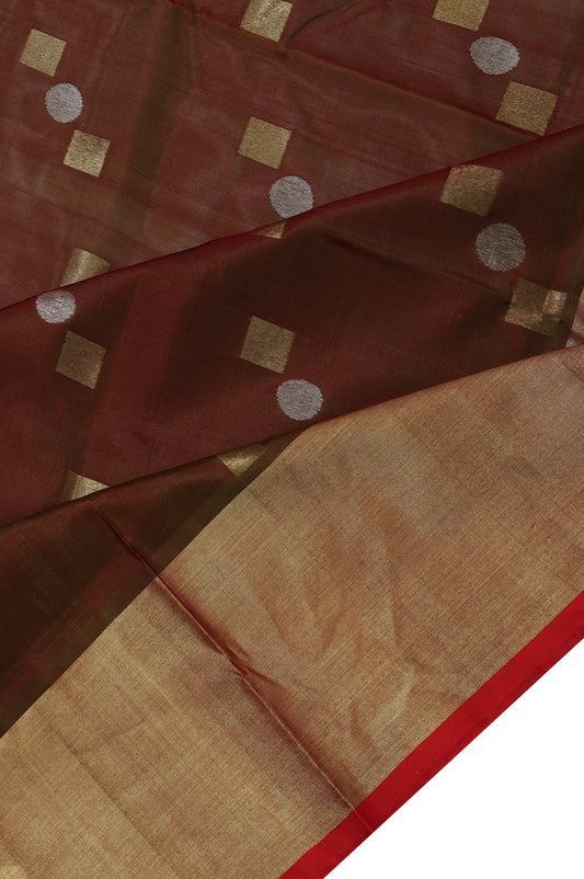 Maroon Venkatagiri Silk Saree with Red Pallu and Polka Dot Design