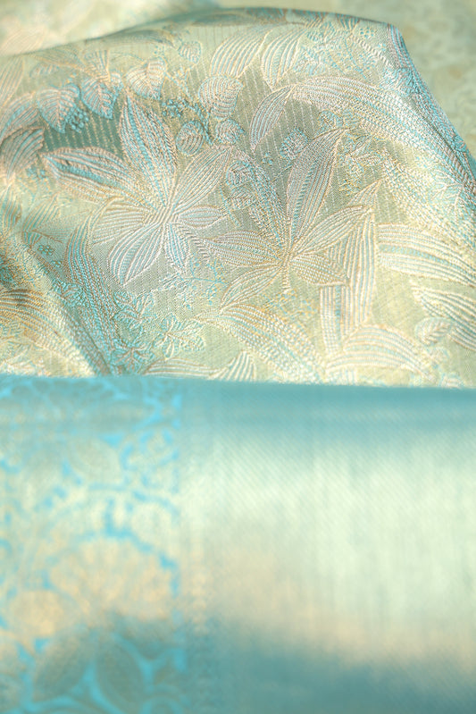 Sea Green Kanchipuram Tissue Silk Saree with All-Over Floral Motifs