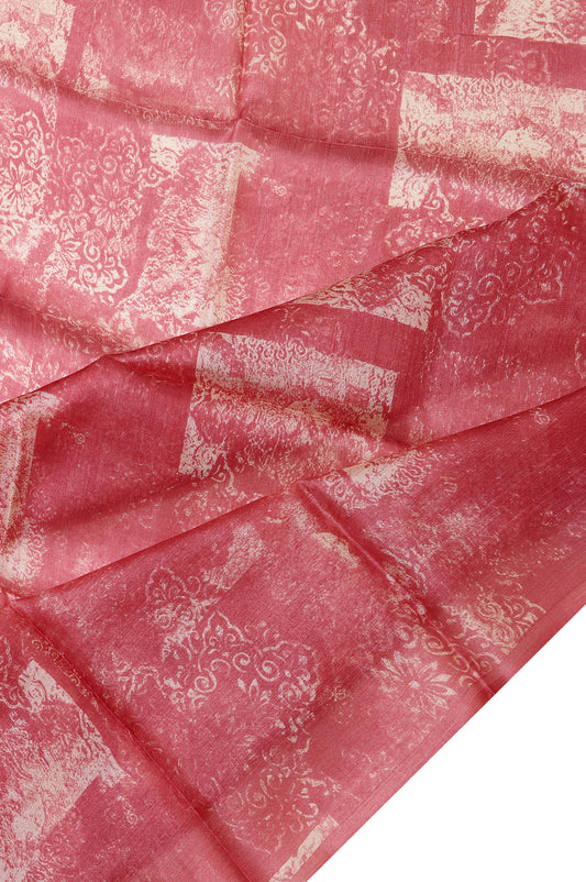 Pink Pure Silk Saree with Abstract Print and Selvedge Broder
