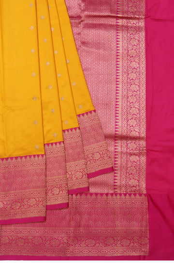 Yellow Banaras Katan Saree with Copper Zari and Mughal Design