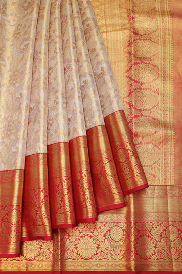 Sandal Kanchipuram Tissue Silk Saree with Floral Motifs
