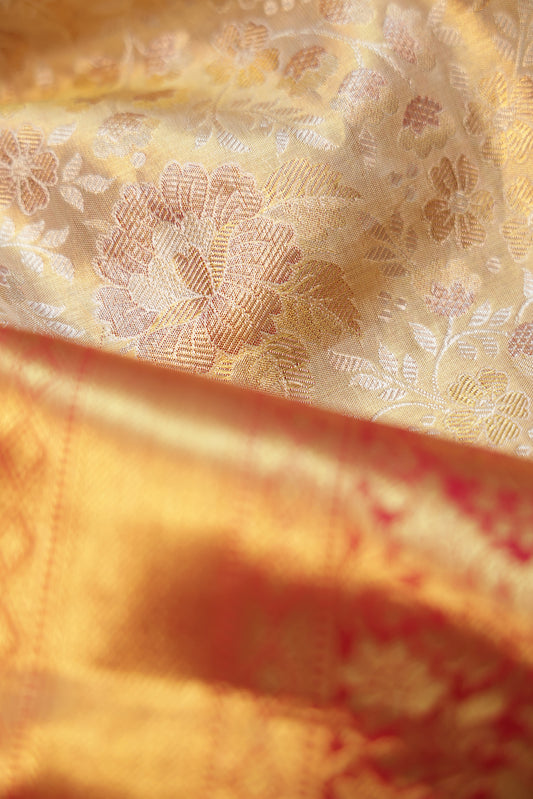 Sandal Kanchipuram Tissue Silk Saree with Floral Motifs
