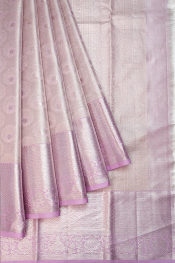 Silver Kanchipuram Tissue Silk Saree with Lavender Border