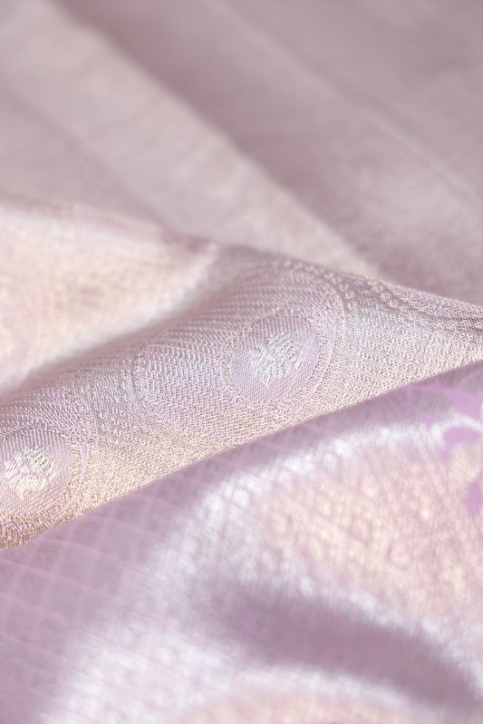 Silver Kanchipuram Tissue Silk Saree with Lavender Border