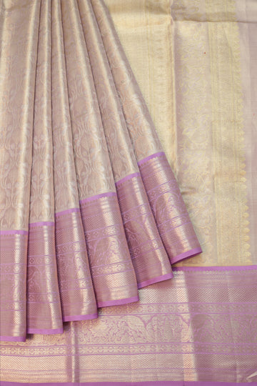 Silver Kanchipuram Tissue Silk Saree with Floral Jaal