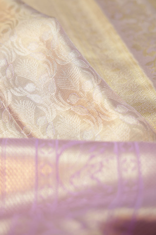 Silver Kanchipuram Tissue Silk Saree with Floral Jaal