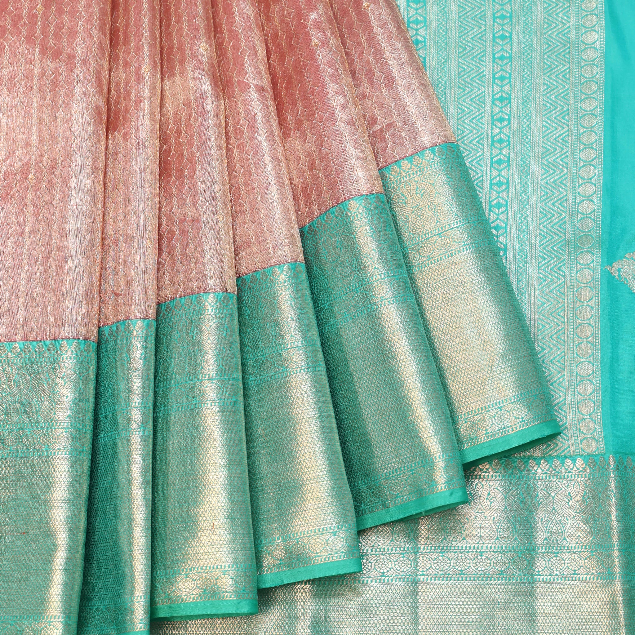 Onion Pink Kanchipuram Tissue Silk Saree with Diamond Stripes