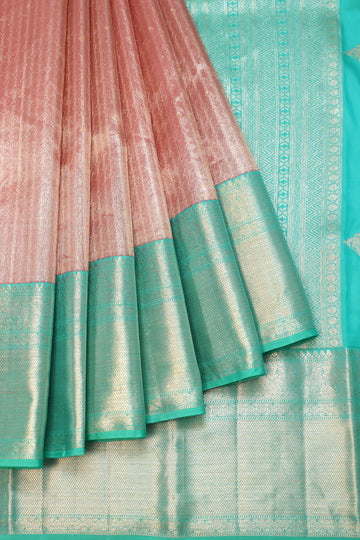 Onion Pink Kanchipuram Tissue Silk Saree with Diamond Stripes