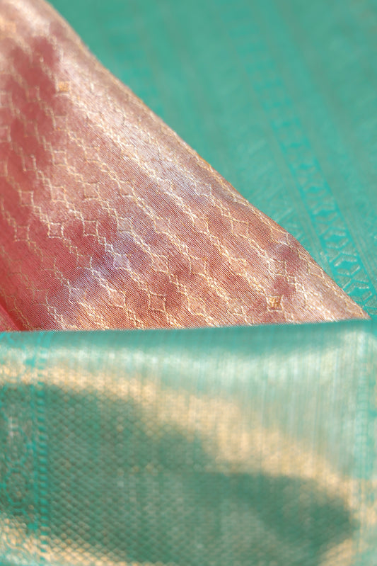 Onion Pink Kanchipuram Tissue Silk Saree with Diamond Stripes