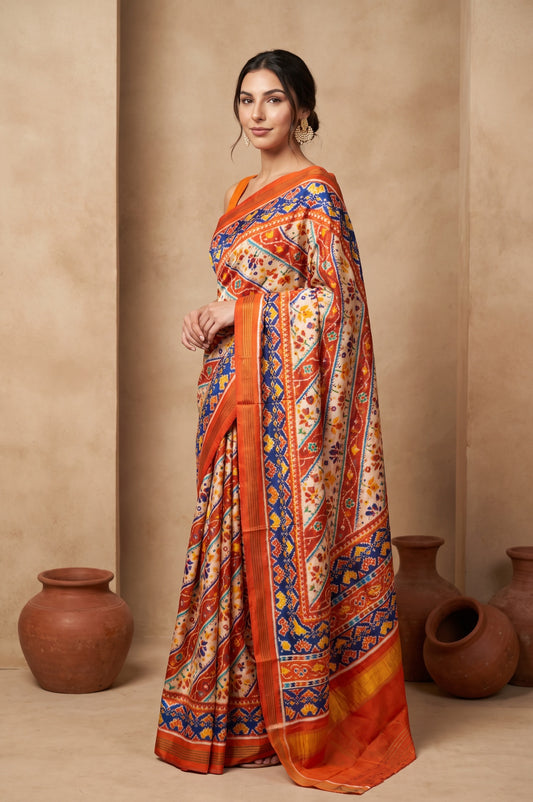 Multicolour Patan Patola Silk Saree with Twill Pattern
