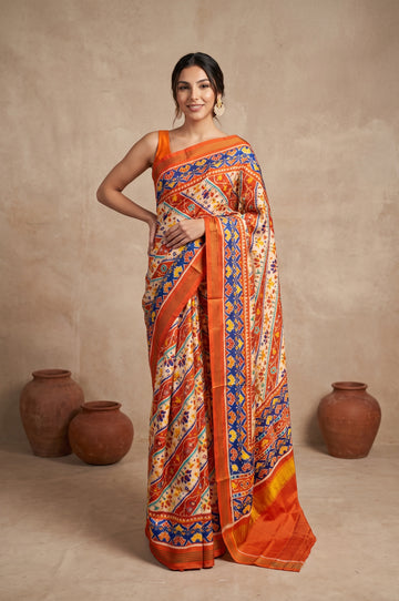Multicolour Patan Patola Silk Saree with Twill Pattern