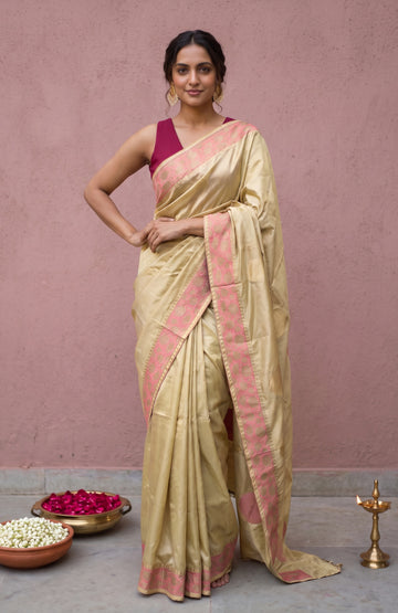 Pista Green Banaras Katan Silk Saree with Contrast Border