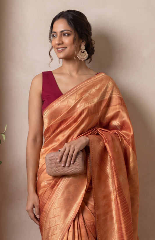 Pink Banaras Katan Silk Saree with All-over Stripes