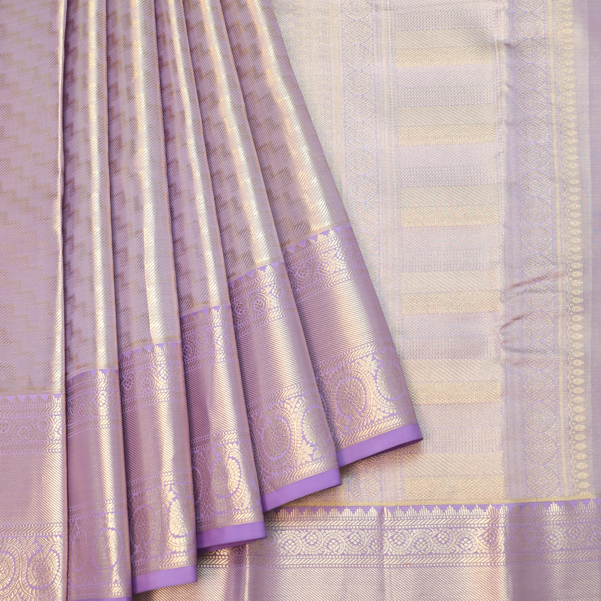 Lavender Kanchipuram Tissue Silk Saree with Chevron Stripes
