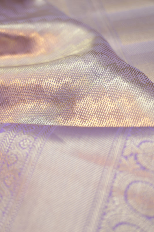 Lavender Kanchipuram Tissue Silk Saree with Chevron Stripes