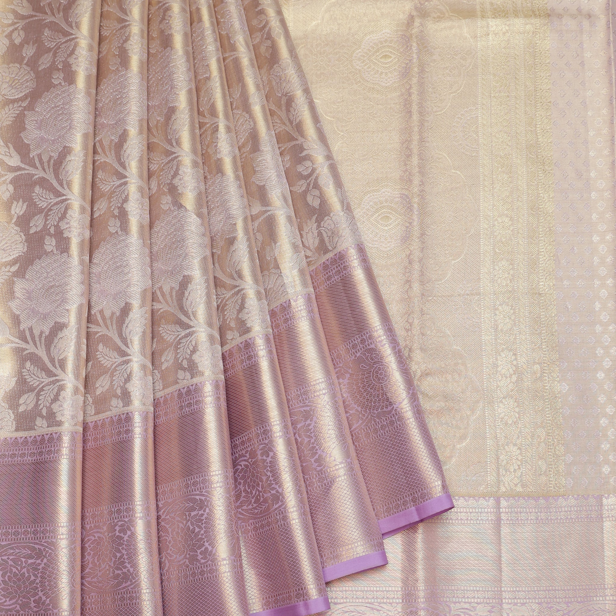 Gold Kanchipuram Tissue Silk Saree with Flower Motifs