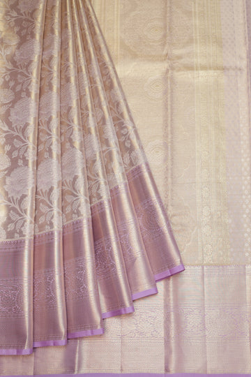 Gold Kanchipuram Tissue Silk Saree with Flower Motifs