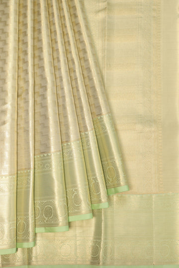 Pista Green Kanchipuram Tissue Silk Saree with Chevron Stripes