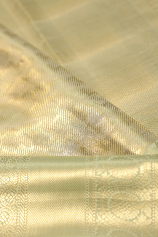Pista Green Kanchipuram Tissue Silk Saree with Chevron Stripes