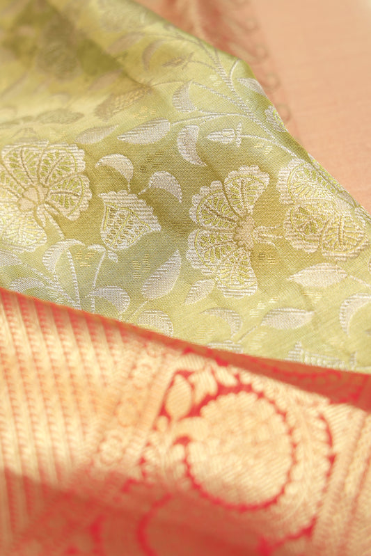 Mehendi Green Kanchipuram Tissue Silk Saree with All-Over Jaal Design