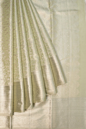 Pista Green Kanchipuram Tissue Silk Saree with All-Over Motifs