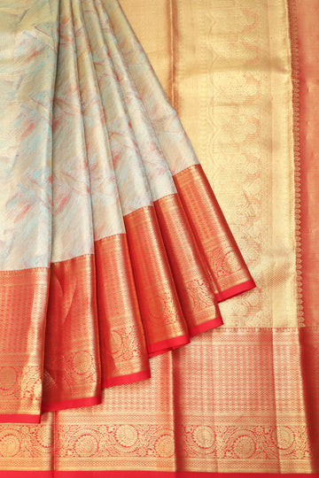 Sea Green Kanchipuram Tissue Silk Saree with Abstract Design