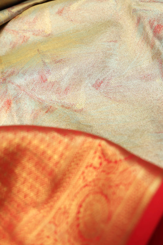 Sea Green Kanchipuram Tissue Silk Saree with Abstract Design