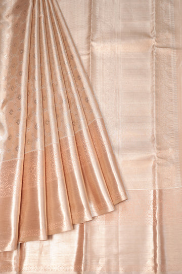 Peach Kanchipuram Tissue Silk Saree with Floral Butta Design