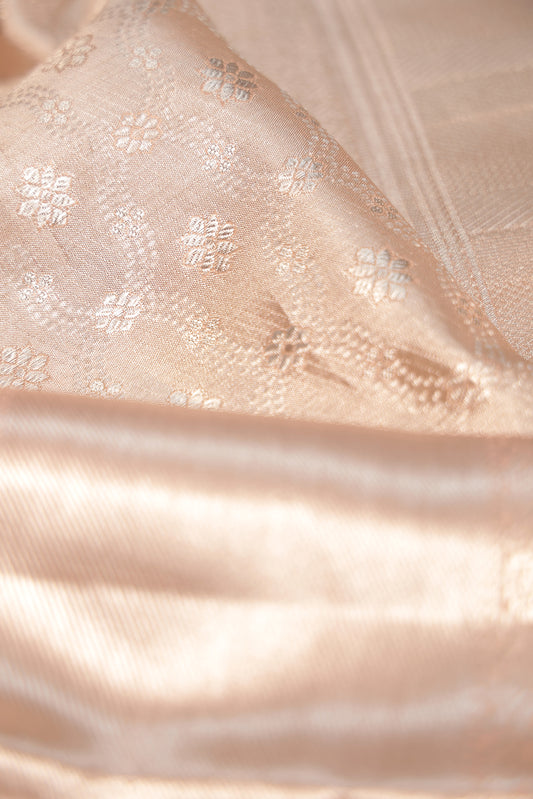 Peach Kanchipuram Tissue Silk Saree with Floral Butta Design
